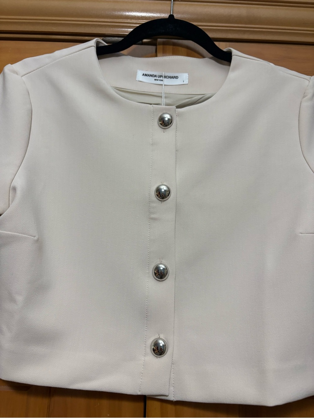 Amanda Uprichard Ivory Short-Sleeve Cropped Blazer Size Small NWT - Picture 8 of 9